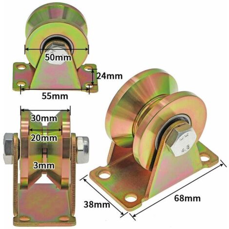 2 Pcs Roue gorge V, roues pour portail coulissant 50mm, roues en acier avec rainure en V, pour portail coulissant,capacité de charge 270kg par roulette