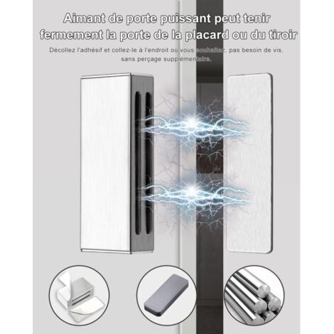 Aimant de Porte Placard Puissant Adhesif Lot de 2 Loquets Magnétiques de Porte sans Vis sans Perçage pour Placard de Cuisine Aimant Meuble 12 KG Aimant Fermeture Autocollant pour Tiroir (1/3)