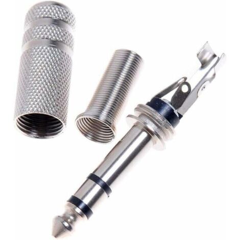 5pcs Jack Prise Jack 6,35mm Male à Souder Stéréo Fiche Male Connecteur Soudure 100% métal, (1/3)