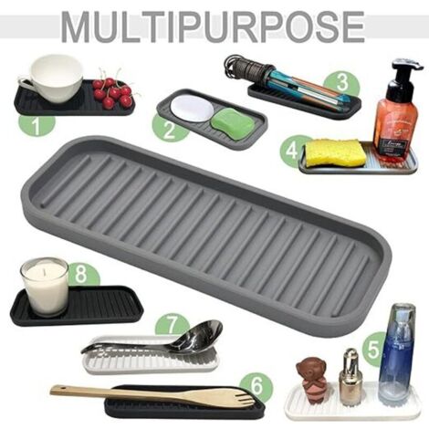 Lot de 2 Porte-éponge en silicone - Porte-savon à vaisselle comptoir de cuisine Plateau à savon éponge étanche pour évier de cuisine, salle de bain, distributeur Scrubbers Makeup Grey (1/3)