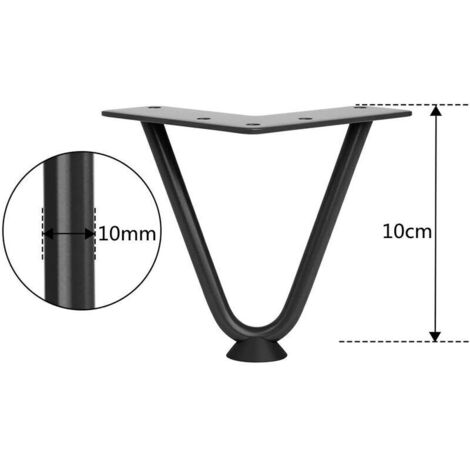 4 Pcs Pieds Meubles en Épingle à Cheveux pour Armoire Chaise 10cm Jambes de Table en Métal avec Vis et Protecteurs de Sol (1/3)