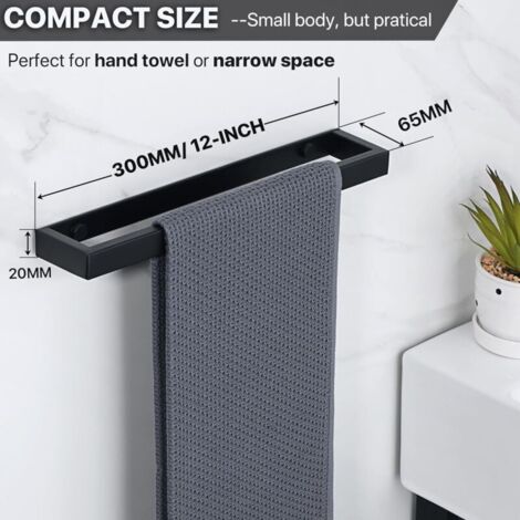 Porte Serviettes , Porte Serviettes Murale Anneau Porte Serviettes Adhésif sans Perçage, Support Serviettes Noir en Acier Inoxydable, 30cm (1/3)