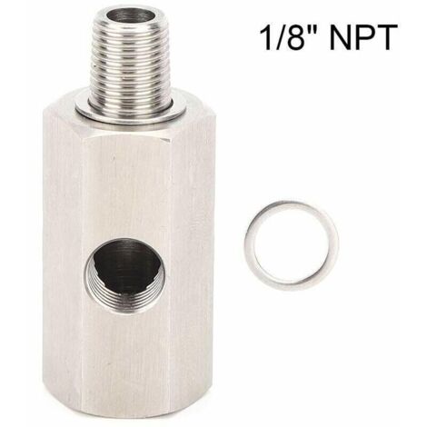 Té de capteur de pression d'huile en acier inoxydable 1/8" NPT Turbo Ligne d'alimentation en huile Manomètre Pièces automobiles (1/8" NPT) (1/3)