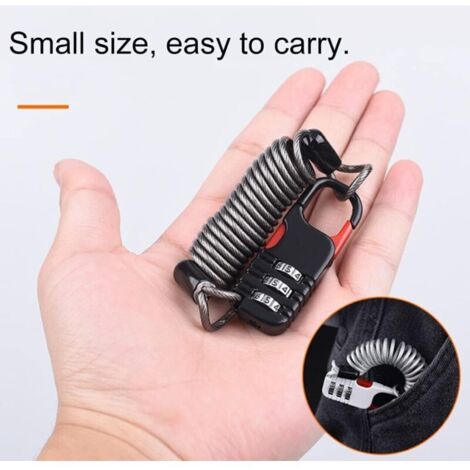 Serrure à câble à combinaison à 3 chiffres pour casque de moto, serrure à code portable avec câble en acier pour sac à dos de bagages noir 1 pièce/ensemble (1/3)
