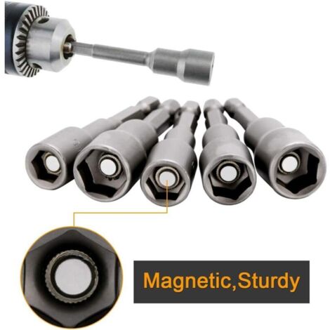 10 Pcs Embout Douille Visseuse à Choc 6-15mm Set Magnétique Hexagonale Douille Jeu de Embout Aimanté Perceuse Prise Hexagonale douille Set 1/4 Pouce pour Mandrin à Changement Rapide (1/3)