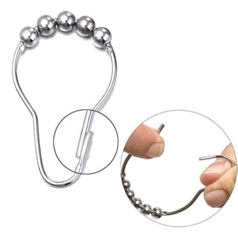 Lot de 12 anneaux de rideau de douche en acier inoxydable avec glissières à billes (1/3)