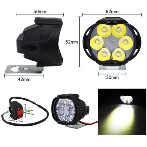 2 pcs Feux Additionnels Moto Led Etanche Universel 6 LED Phare de Moto Conduite Antibrouillard Lampe Projecteur Scooter Projecteur Feux Auxiliaires avec Interrupteur