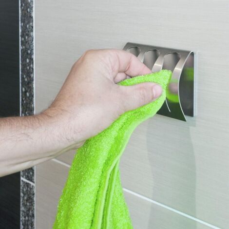 Porte Serviette Salle de Bain Adhésif, Patère Torchons Cuisine avec 3 Crochets INOX Brossé, 10 kg (1/3)