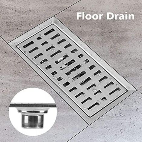 Drain de sol rectangulaire en acier inoxydable, protection de vidange de salle de bains et de douche, filtre de grille pour eaux usées de cuisine, 20x10x7cm