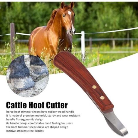 Couteau à Sabot Boucle de Maréchal-ferrant Couteau Ovale Couteau à Sabot de Cheval Lame en Acier Inoxydable Manche en Bois de Caoutchouc Coupe-Sabot Polyvalent pour Bovins