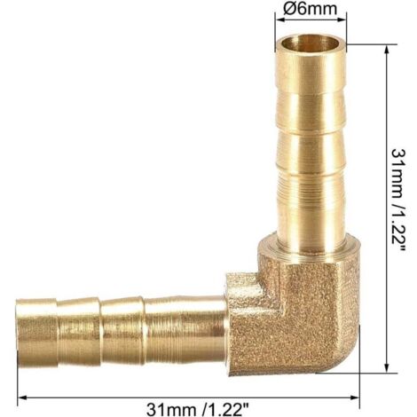 map 2pcs Raccord cannelé tuyau en laiton barbelé de 6 mm coudé à 90 degré tube coupleur (1/2)