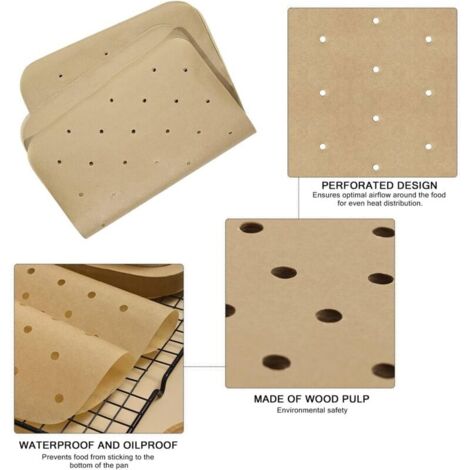 Lot de 100 feuilles de doublures en papier sulfurisé pour friteuse à air, papier sulfurisé perforé, papier à huile de cuisson, revêtement anti-adhésif pour friteuse à air (14 x 20,3 cm) (1/3)