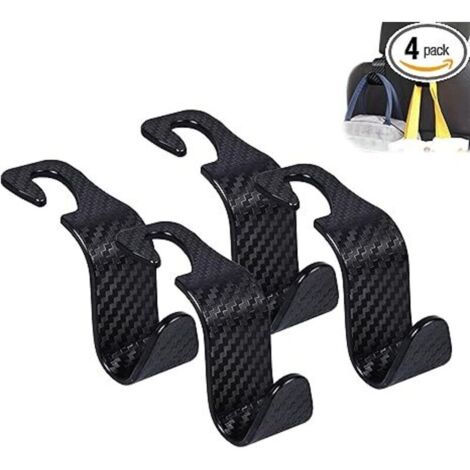 Crochet pour appui-tête de siège de voiture, lot de 4, support suspendu, organisateur universel de rangement de voiture pour sacs à main, portefeuille, carreaux en forme de S, noir (1/3)