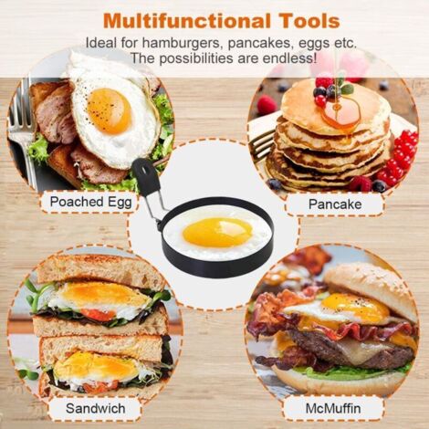 Lot de 2 anneaux à œufs de 8,9 cm avec poignée en silicone, grand anneau pour frire les œufs, moule rond pour muffins anglais – Plaque de cuisson pour le petit déjeuner (1/3)