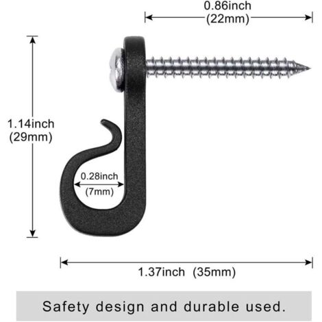 Lot de 20 crochets en forme de Q avec vis Phillips pour garage, fête du Nouvel An en plein air et lumières LED à dégagement facile, capacité de 18 kg, vis large (1/3)
