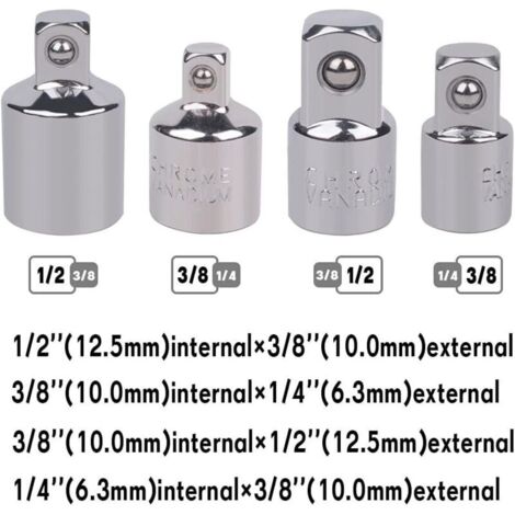 4pcs Adaptateur à Cliquet Adaptateur Douille Cliquet 1/2 à 3/8-3/8 à 1/2-1/4 à 3/8-3/8 à 1/4 Réducteur de Douille pour Douilles et Embouts