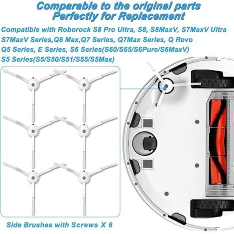 6pcs Brosses latérales de Remplacement pour Aspirateur Xiaomi Roborock S8 S8 Plus S8 Pro Ultra S5 Max S6 S60 S65 S5 S50 S51 S55 (1/3)
