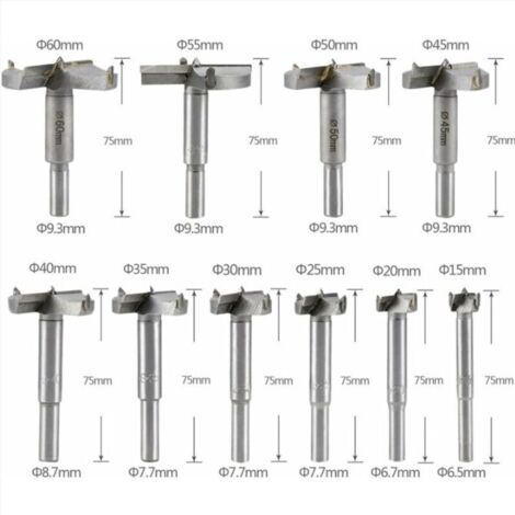 10 Pcs Meche Bois 15-60mm Fraise Bois Carbure Foret Bois Meche a Faconner Meche a Fraiser Bois Fraise Perceuse Bois 15mm 20mm 25mm 30mm 35mm 40mm 45mm 50mm 55mm 60mm (1/3)