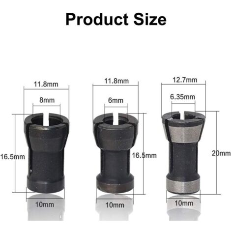 6 Pièces HSS Tête de Mandrin,Mandrin de Fraiseuse,Tête de Mandrin de Collet Adaptateur,Jeu de Collets Mandrin à Pince,Tête de Gravure pour perceuses Machine De Gravure, 6mm/6,35mm/8mm (1/3)