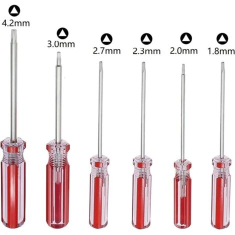 Jeu de 6 tournevis triangulaires, embouts de tournevis triangulaires magnétiques 1,8 mm 2,0 mm 2,3 mm 2,7 mm 3,0 mm 4,2 mm Outil de réparation de tournevis pour jouets et changement de batterie (1/3)