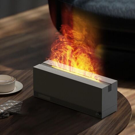 Ordinateur de bureau Coloré Simulation Flamme Aromathérapie Machine USB Agrandisseur Home Office Atmosphère Lumière Humidificateur,Noir (1/3)