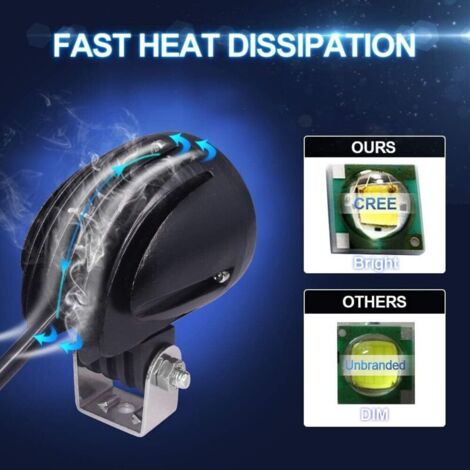 FENOPLASTICA2Pcs 10W LED blanche antibrouillard de moto, 3 pouces LED phare de moto lumière supplémentaire moto antibrouillard lumière spot étanche, adapté pour 12-24V moto vélo voiture camion
