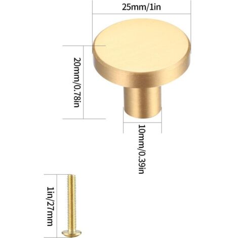 Poignée de porte ronde en laiton massif, poignée de meuble, boutons de tiroir, poignée pour placards, commode, cuisine, poignée dorée à trou uniq (1/3)