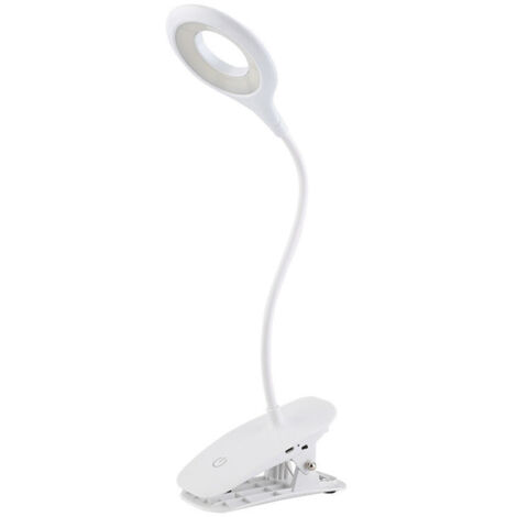 Lampe de bureau LED sans fil rechargeable, 3 couleurs et 3 dimmables, lampe de chevet tactile pour enfants avec clip, lampe de lecture portable à clipser pour livre au lit, blanc