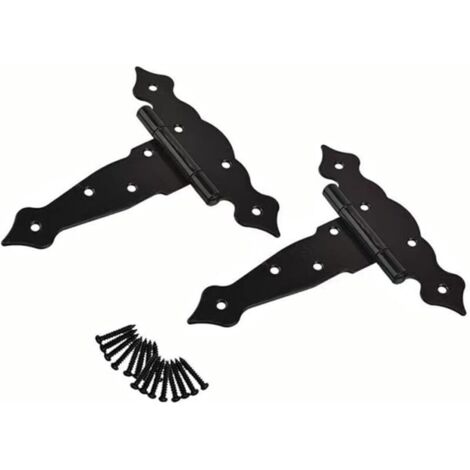 Lot de 2 6 Pouces T-Strap Heavy Duty Hangar Porte Charnières Porte Sangle Charnières Noir Fantaisie Té Charnière Matériel Forgé pour Hangar à Bois Grange Porte Clôture Porte Swing Cour Por (1/3)