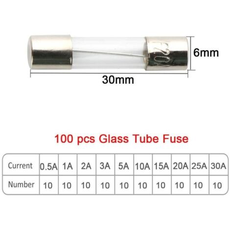100Pcs Verre Tube Fusible + 20Pcs Fusible Siège + 5Pcs Vis Type Porte-Fusible, avec Transparent Plastique Boîte