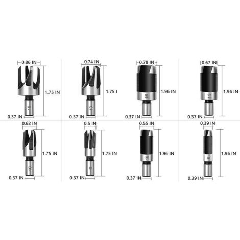 Lot de 8 Fraise Bouchonner Bois Mèche Bouchon Bois Foret Faire Cheville Outil de Coupe pour Faire une Bois Bouchon Cheville Tourillon Goujon Tenon Dowel