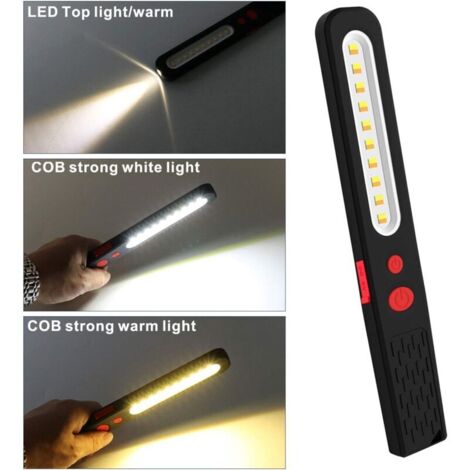 Lampe de Travail LED Rechargeable, Lumière combinée Double Couleur Lampe d'inspection 2 en 1 et 3 W COB LED Torche Lampe avec Double Magnétique pour Auto Garage Atelier Camping Bricolage etc