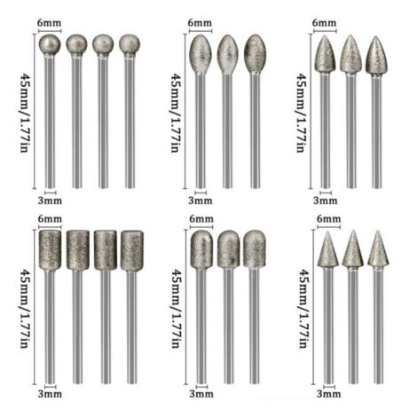 Jeu de 20 forets diamantés, jeu de forets de gravure avec tige de 3 mm (1/8") pour outil rotatif, meulage, polissage, gravure DIY, perçage (1/3)