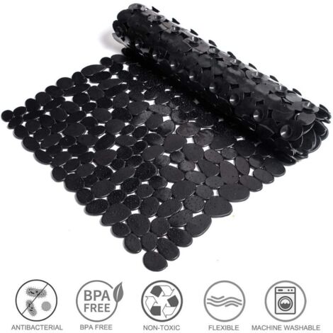 Tapis de Douche Antidérapant Noir Rectangle Tapis de Baignoire Antidérapant Anti Moisissure Tapis de Bain Antidérapant pour Baignoire Tapis de Douche Ventouse pour Salle de Bain 88 40cm