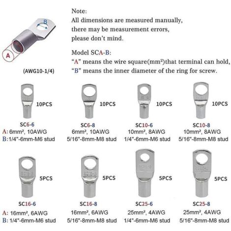 60 pcs trou de boulon en cuivre étamé anneau à sertir bornes de batterie connecteur SC aperçu de la bouche (1/3)