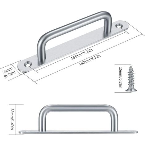 2 Pièces Poignée de Porte de Grange Coulissante, Traction de Poignée de Porte Coulissante avec Plaque Acier Inox pour Portes de Grange Armoire Placa (1/3)