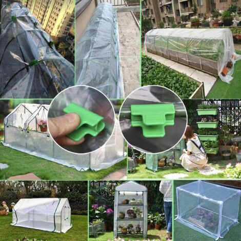Lot de 48 colliers de serrage pour tuyau de jardin, accessoires de film d'abri de jardin, diamètre extérieur 16 mm, piquets pour plantes, clips en plastique pour serre, Vert (1/3)