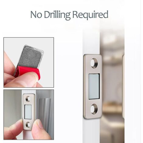 Aimant Porte Placard, Loquet Magnetique Aimant porte Placard Ultra Mince avec Vis en Acier Inoxydable et Auto-adhésif pour Armoire de Cuisine Fermeture de Porte Coulissante(Argent) (1/3)
