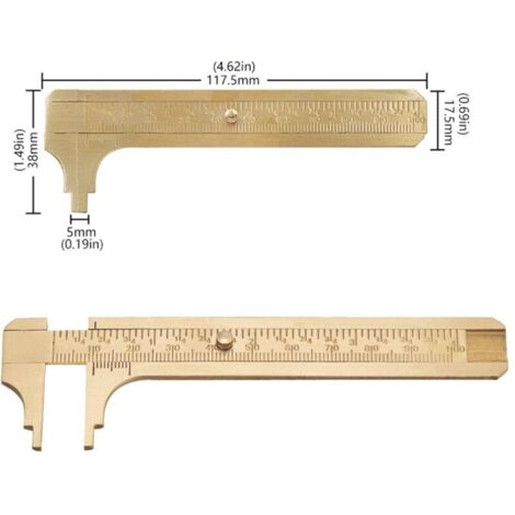 2 pièces Outils de mesure,Pied à coulisse de poche,Règle en laiton,Pied à coulisse coulissant en laiton,Pied à coulisse portatif,Convient pour la men