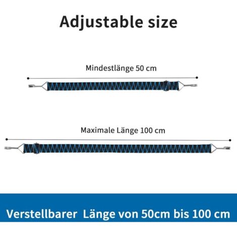 Tendeurs Elastique avec Crochets,Pack de 4 Tendeur Elastique Réglables Sandow Elastique 1M Tendeur Plat, Bleu (1/3)