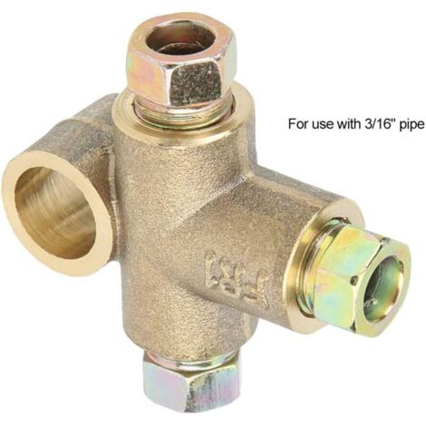 Connecteur de tuyau en T de ligne de frein en forme de T adaptateur 3 voies avec 3 écrous mâles Union courte M10 tuyau 3/16 pouces 10mm+raccord circuit de freinage 3 voie flexible (1/3)