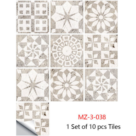 Stickers Carrelage Cuisine, 10 pièces Autocollant en Tuile Auto-Adhésif Sticker Imperméable en PVC Autocollants de Carreaux Carrelage Adhesif Mural pour Salle de Bains et Cuisine