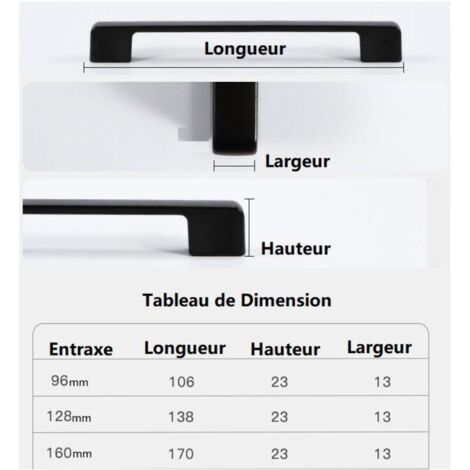 10pcs Poignée Meuble Entraxe 128mm-Poignée Porte Cuisine Noire Poignee Barre Meuble Poignee De Cuisine Noire 128mm (1/3)