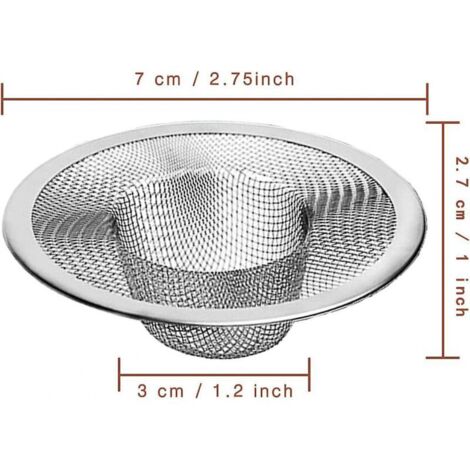 Piège à filtre à panier robuste en acier inoxydable, 4 pièces, filtre d'évier en métal à maille supérieure de 2.75 "/1"
