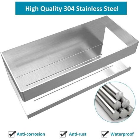 Etagère Douche Etagere Salle de Bain Sans Perçage Etagère de Douche avec Crochet - Douche Murale - Acier Inoxydable 304SUS - pour Cuisine, Salle de Bain, Bureau, Hôtel (Argent) (1/3)