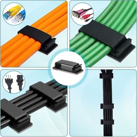 10 Pcs Auto-adhésifs, Management, Support, Gestion Clips Durable, pour TV, PC, Ordinateur Portable, Câble Ethernet, Maison, Bureau (1/3)