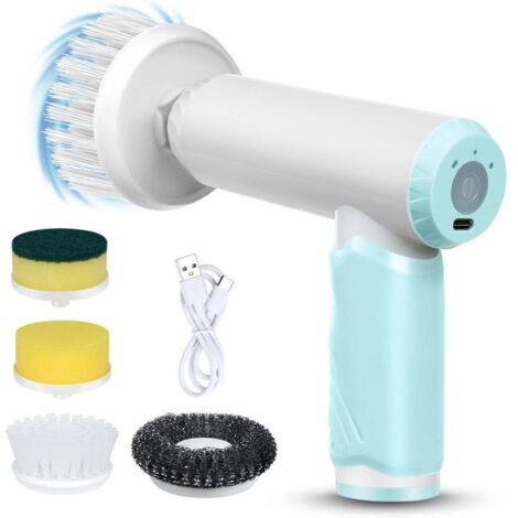 Brosse de Nettoyage électrique sans Fil,Rechargeable,avec 4 têtes de Brosse - Nettoyage des Carreaux - étanche IPX7 - pour Salle de Bain, Cuisine, Coins de Cuisine