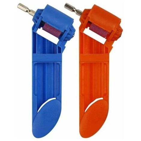 2 Pcs Foret Aiguiseur Foret,Outil D'AffûTage de Foret Portable, Fait de Plastique ABS de Haute Qualité et de Meule en Corindon Brun,de Haute Dureté (Bleu,Orange) (1/4)