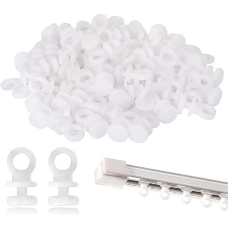FENOPLASTICA100 roulettes pour tringle à rideaux, crochets de rideaux en plastique blanc, roulettes faciles à faire glisser, adaptées aux fenêtres, aux portes et aux rideaux de douche.