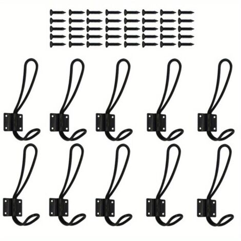 Lot de 10 Crochets Double Vintage Métal Campagnard - Robuste Montage Vis - Idéal pour Locataires Entrée Manteaux Sacs (1/4)